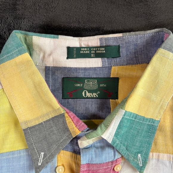 Vtg Orvis Mens XL‎ Patchwork Quilted Short Sleeve Button Up Shirt 100% Cotton - Picture 4 of 11